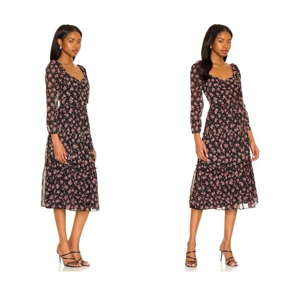1. State Dresses & Skirts - 1. STATE | NWT Long Sleeve Midi Dress in Gold Foil Floral Chiffon Size 2/S
